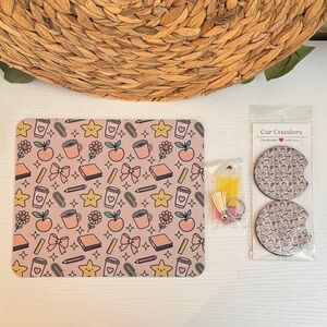 🆕 Teachers Matching Mousepad & Car Coaster + Pencil Keychain